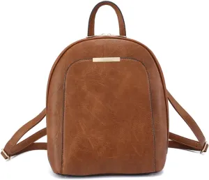 Small Backpack Purse for Women Multi Pocket PU Leather Lightweight Handbags Convertible Travel Shoulder Handbag (Brown Medium)