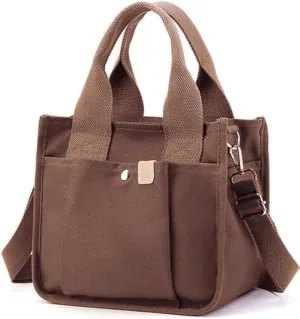 Small Canvas Tote Bag with Zipper, Canvas Multi-Pocket Crossbody Bag Purse Top Handle Satchel Handbags