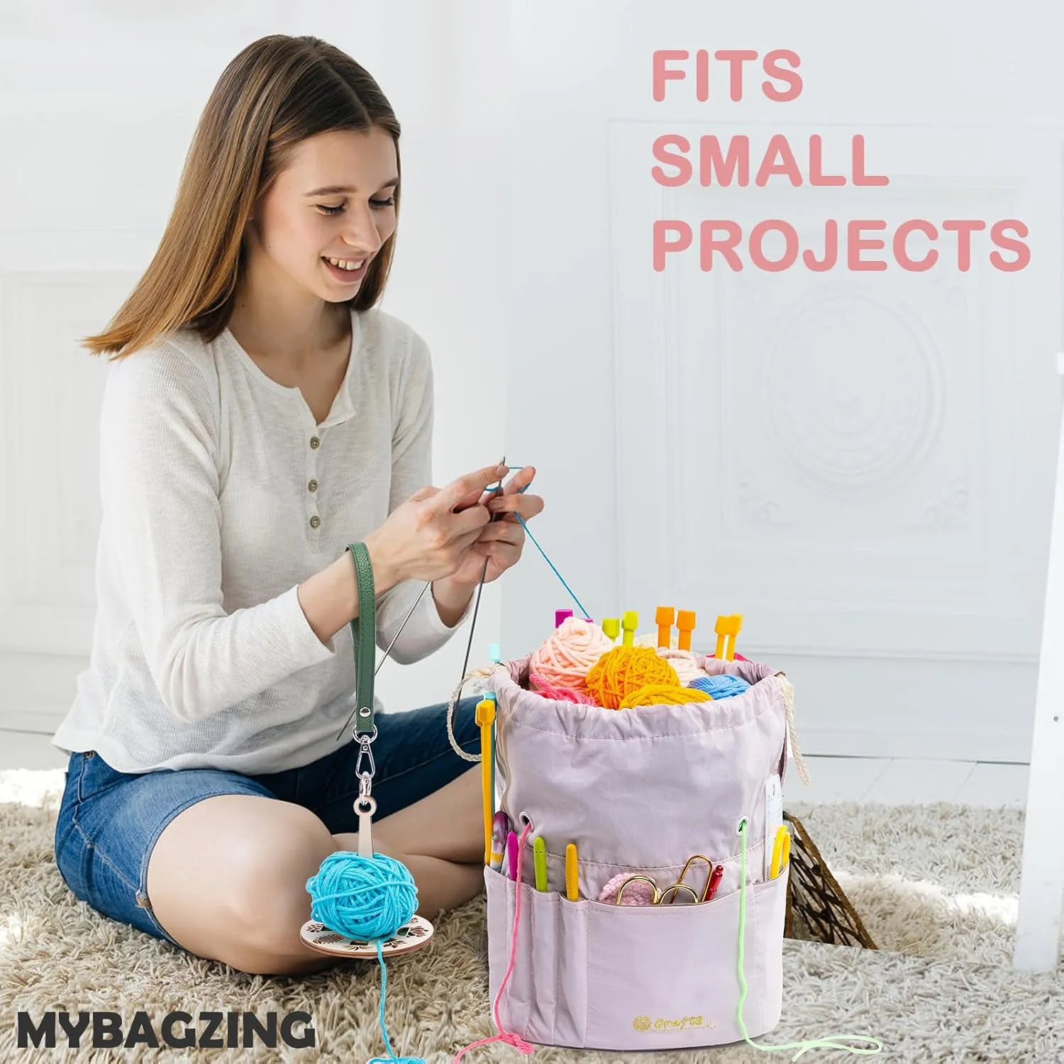 Small Crochet Bag - Drawstring Yarn Storage Bags Yarn for Crocheting - Portable Yarn Bags Organizer for Crocheting Project- Crochet Travel Bag- Crochet Gift