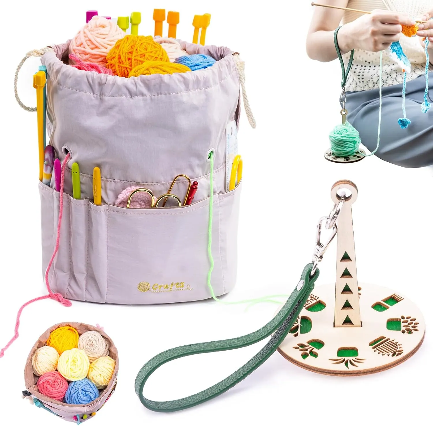 Small Crochet Bag - Drawstring Yarn Storage Bags Yarn for Crocheting - Portable Yarn Bags Organizer for Crocheting Project- Crochet Travel Bag- Crochet Gift