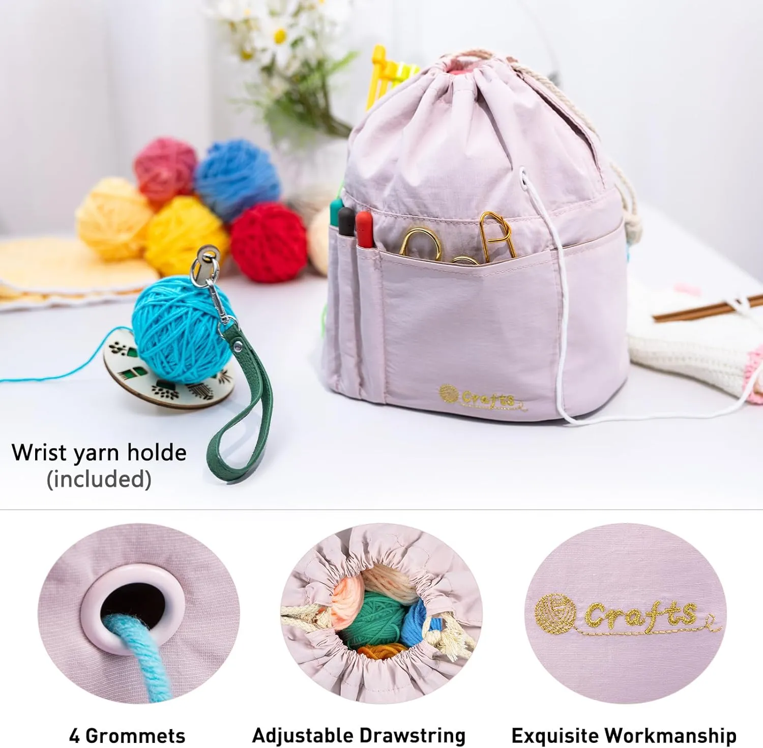 Small Crochet Bag - Drawstring Yarn Storage Bags Yarn for Crocheting - Portable Yarn Bags Organizer for Crocheting Project- Crochet Travel Bag- Crochet Gift