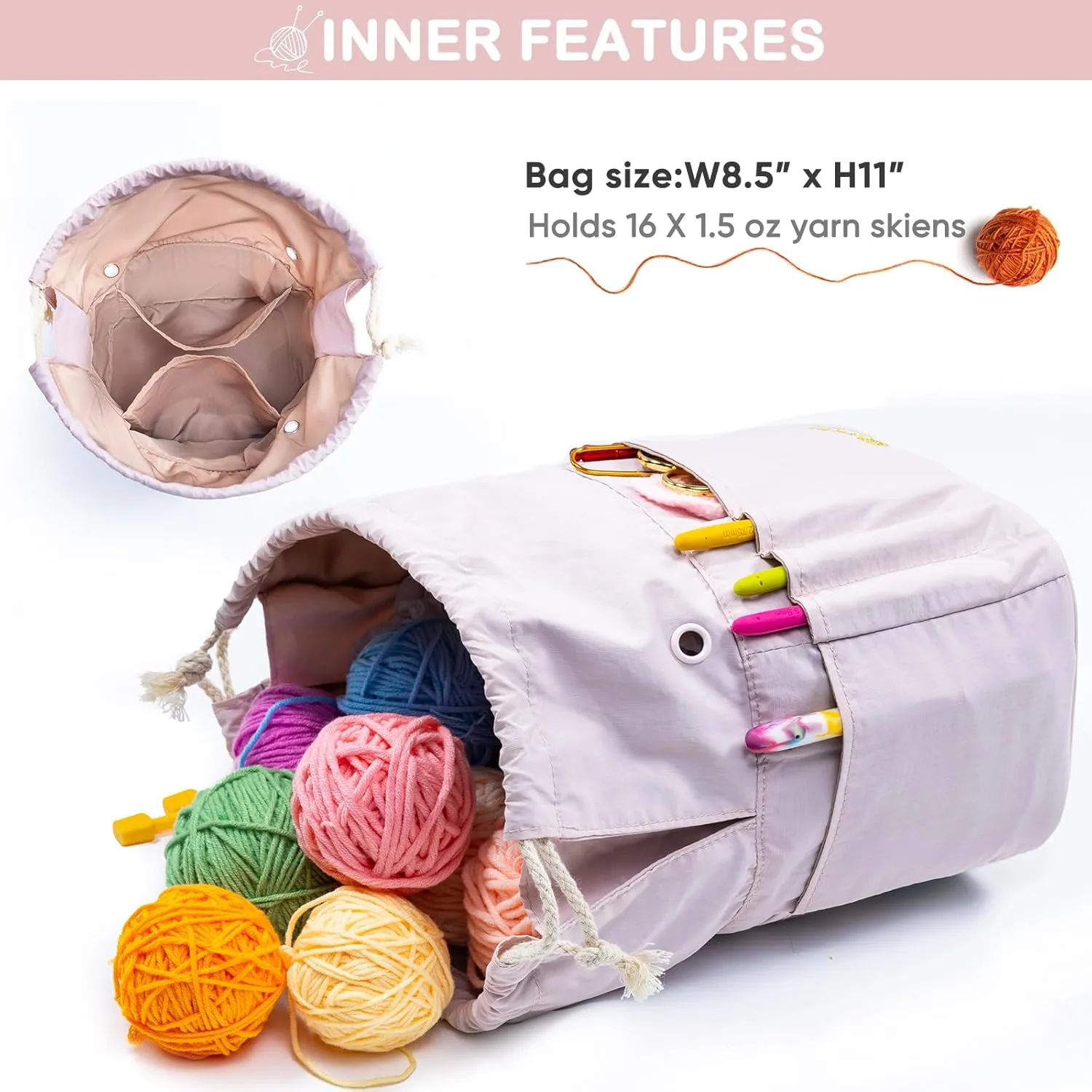 Small Crochet Bag - Drawstring Yarn Storage Bags Yarn for Crocheting - Portable Yarn Bags Organizer for Crocheting Project- Crochet Travel Bag- Crochet Gift