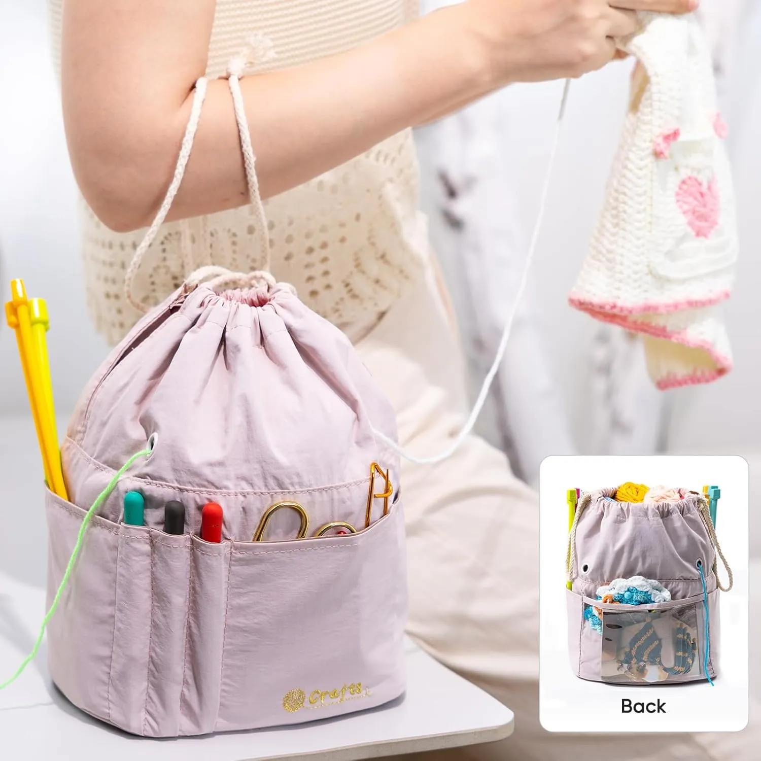 Small Crochet Bag - Drawstring Yarn Storage Bags Yarn for Crocheting - Portable Yarn Bags Organizer for Crocheting Project- Crochet Travel Bag- Crochet Gift