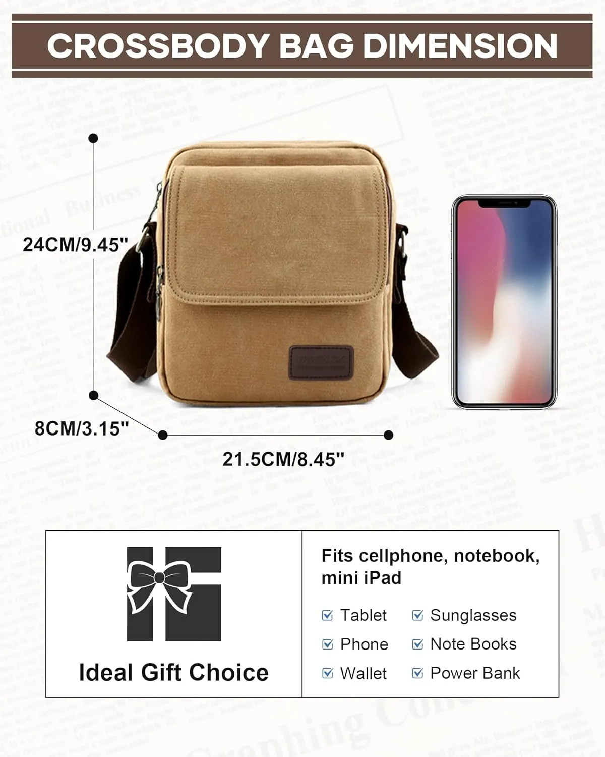Small Crossbody Bag for Men,Canvas Messenger Shoulder Bags Crossbody Satchel Bag Men's Side Bags Over the Shoulder Purse