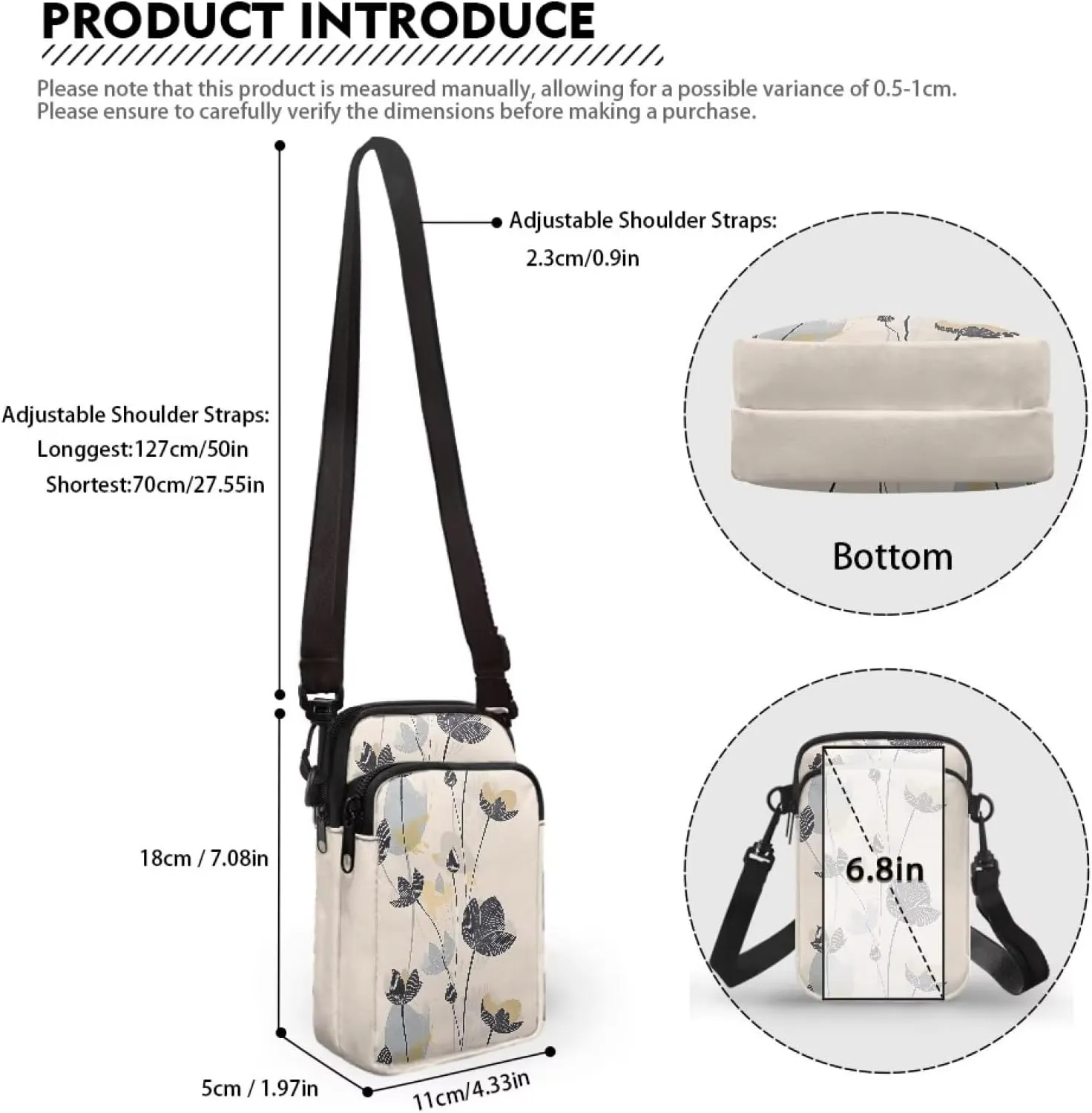 Small Crossbody Bags for Women, Dragonfly Floral Cell Phone Holder Belt Bag Running Sport Cross Body Pouch