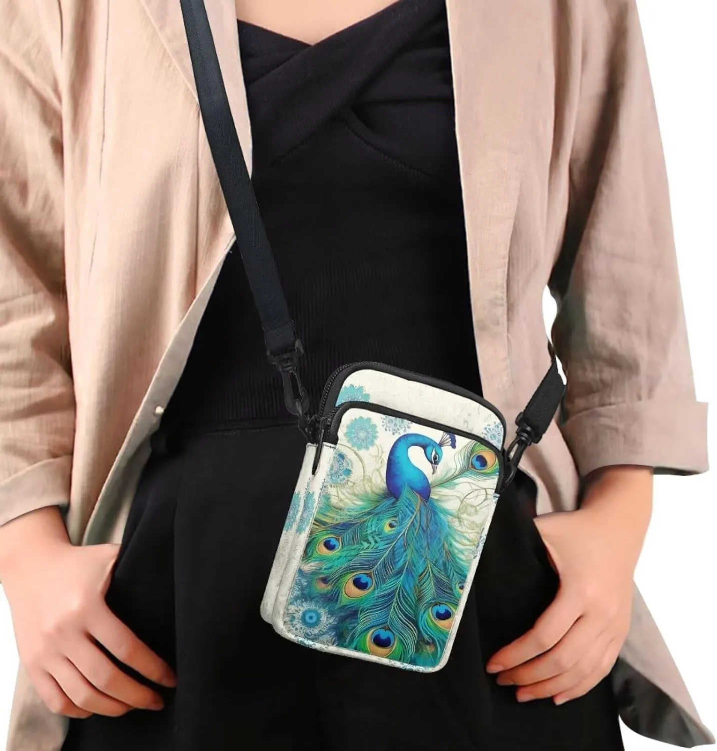 Small Crossbody Bags for Women, Dragonfly Floral Cell Phone Holder Belt Bag Running Sport Cross Body Pouch
