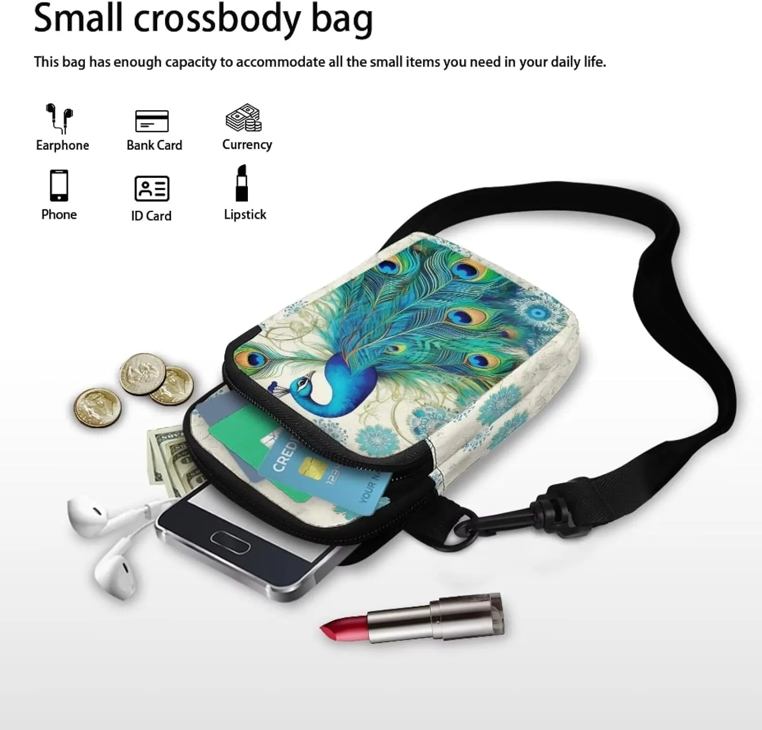 Small Crossbody Bags for Women, Dragonfly Floral Cell Phone Holder Belt Bag Running Sport Cross Body Pouch