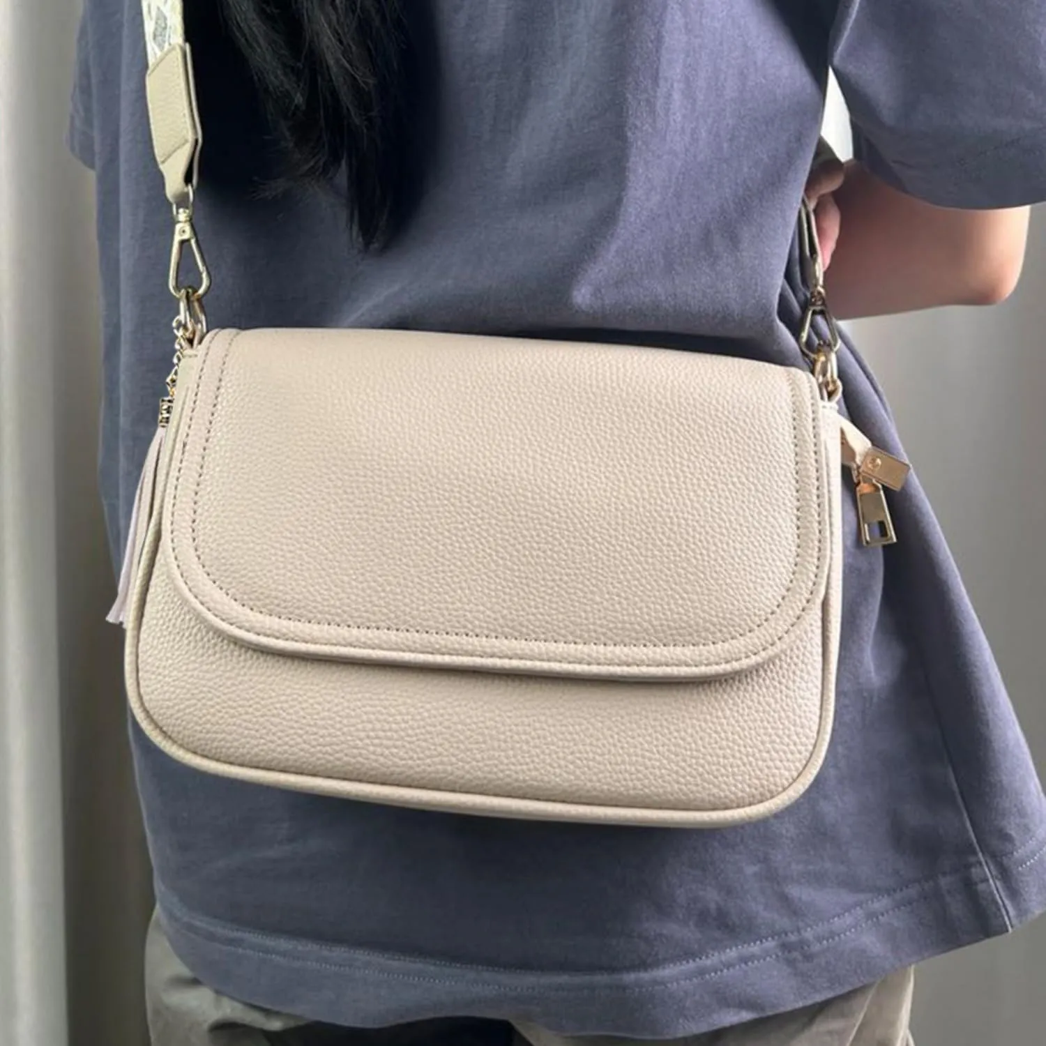 Small Crossbody Bags for Women Trendy Flap Saddle Purses with Tassel Vegan Leather Shoulder Bag