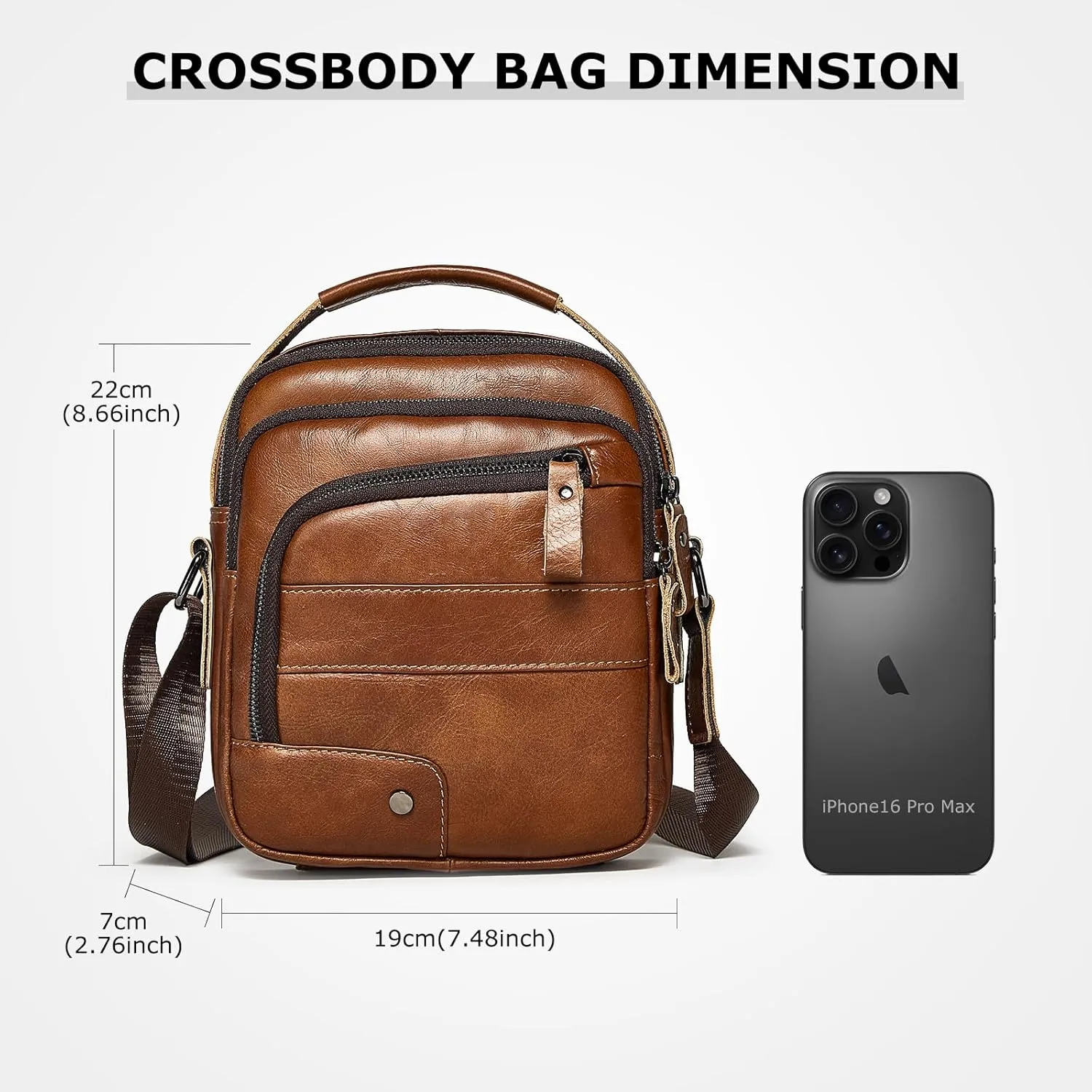 Small Messenger Bag for Men, Vintage Crossbody Bag Sling Shoulder Purse Genuine Leather Satchel Pouch Man Handbag