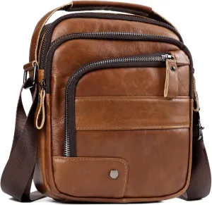 Small Messenger Bag for Men, Vintage Crossbody Bag Sling Shoulder Purse Genuine Leather Satchel Pouch Man Handbag