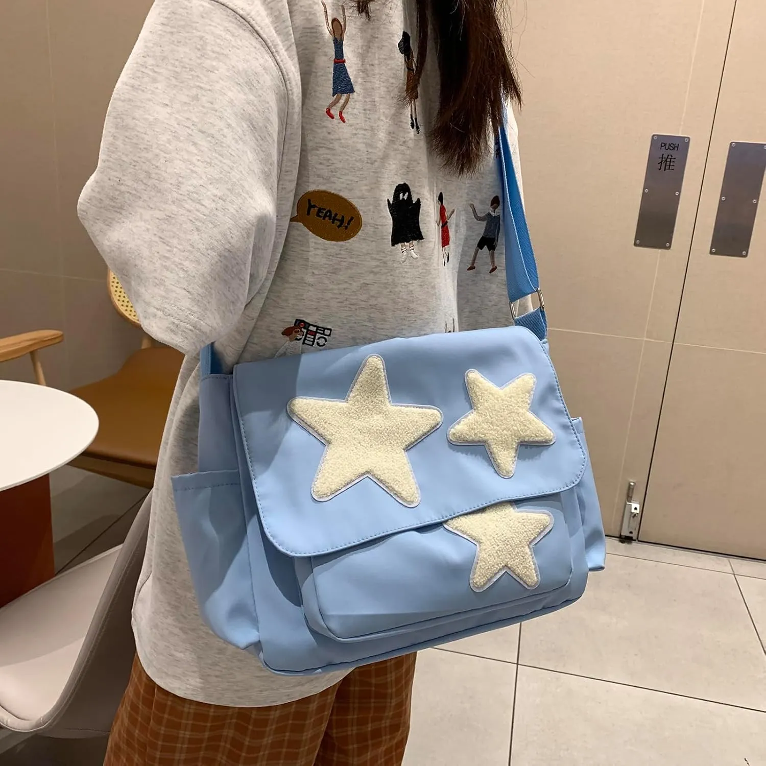 Small Messenger Bag for Women Cute Bag Kawaii Star Crossbody Shoulder Tote Bag with Accessories Gift