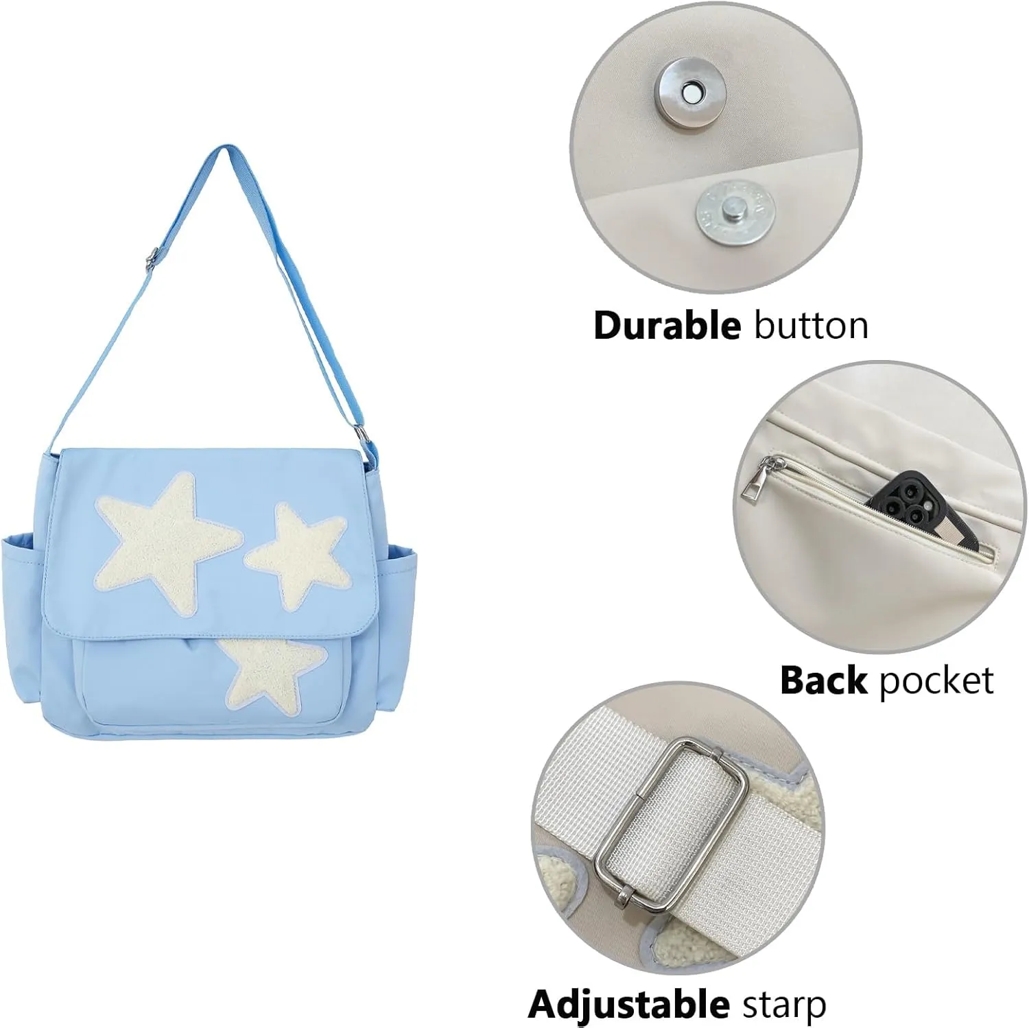 Small Messenger Bag for Women Cute Bag Kawaii Star Crossbody Shoulder Tote Bag with Accessories Gift