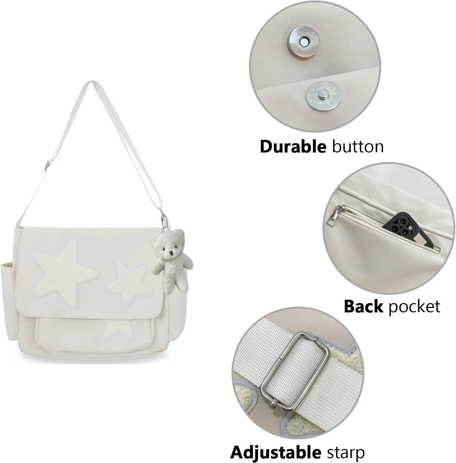 Small Messenger Bag for Women Cute Bag Kawaii Star Crossbody Shoulder Tote Bag with Accessories Gift