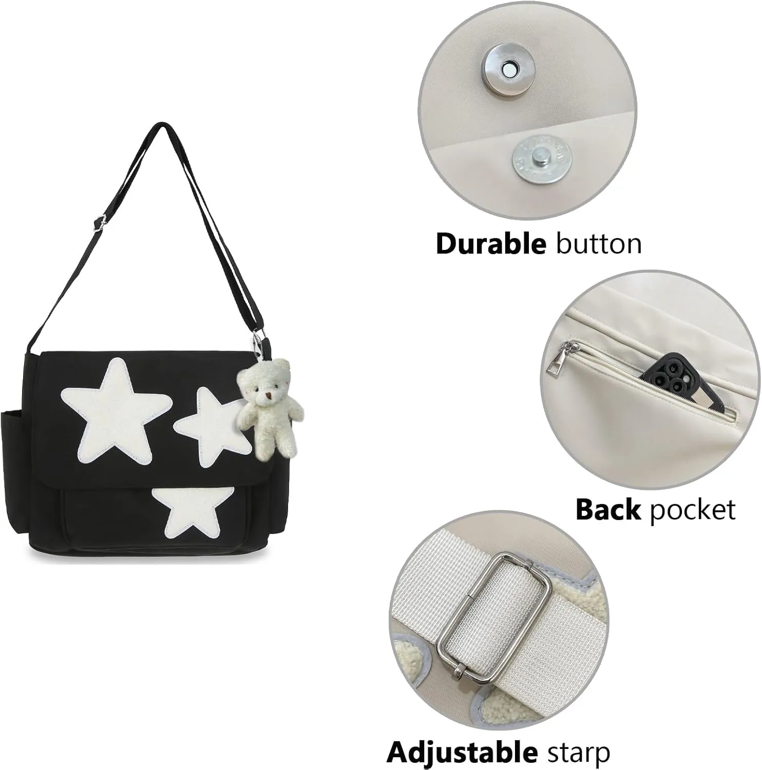 Small Messenger Bag for Women Cute Bag Kawaii Star Crossbody Shoulder Tote Bag with Accessories Gift