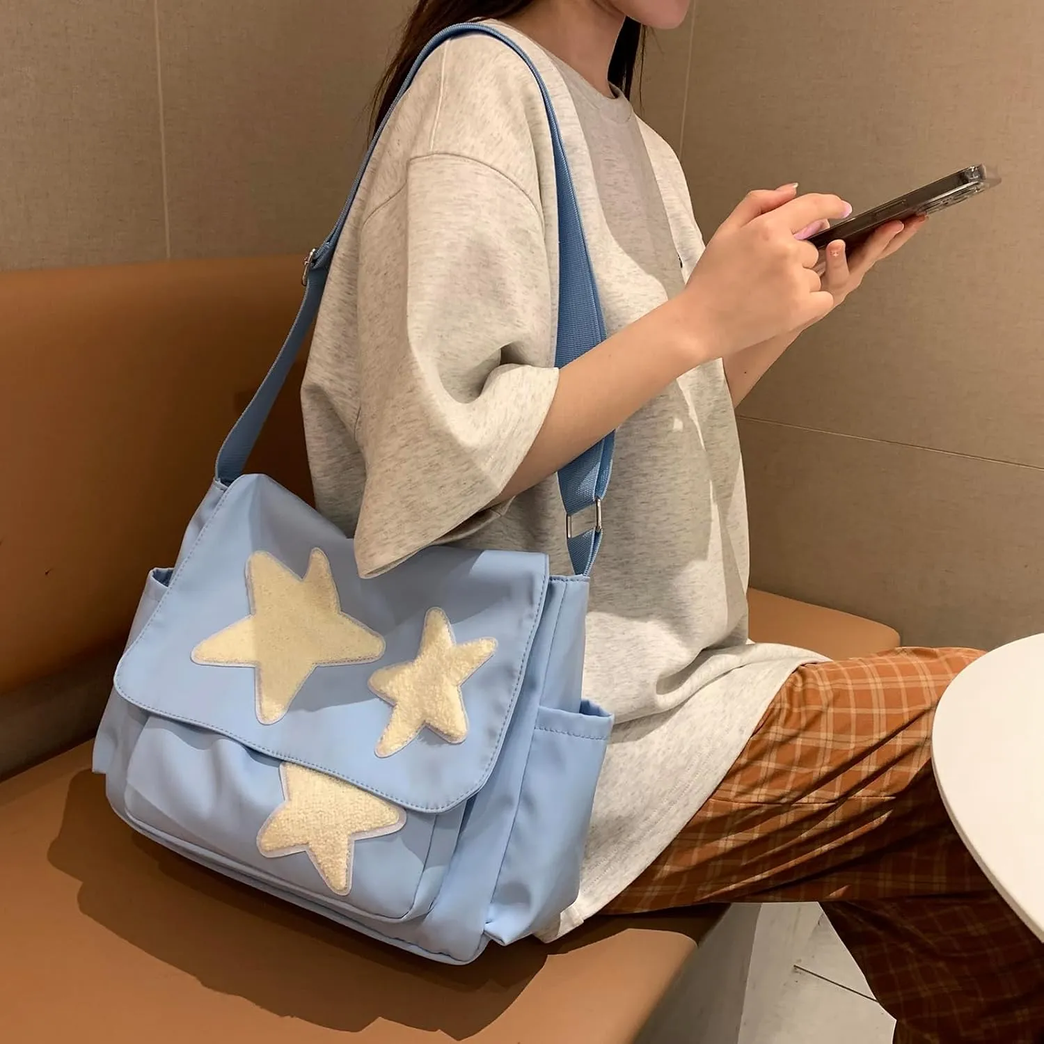 Small Messenger Bag for Women Cute Bag Kawaii Star Crossbody Shoulder Tote Bag with Accessories Gift