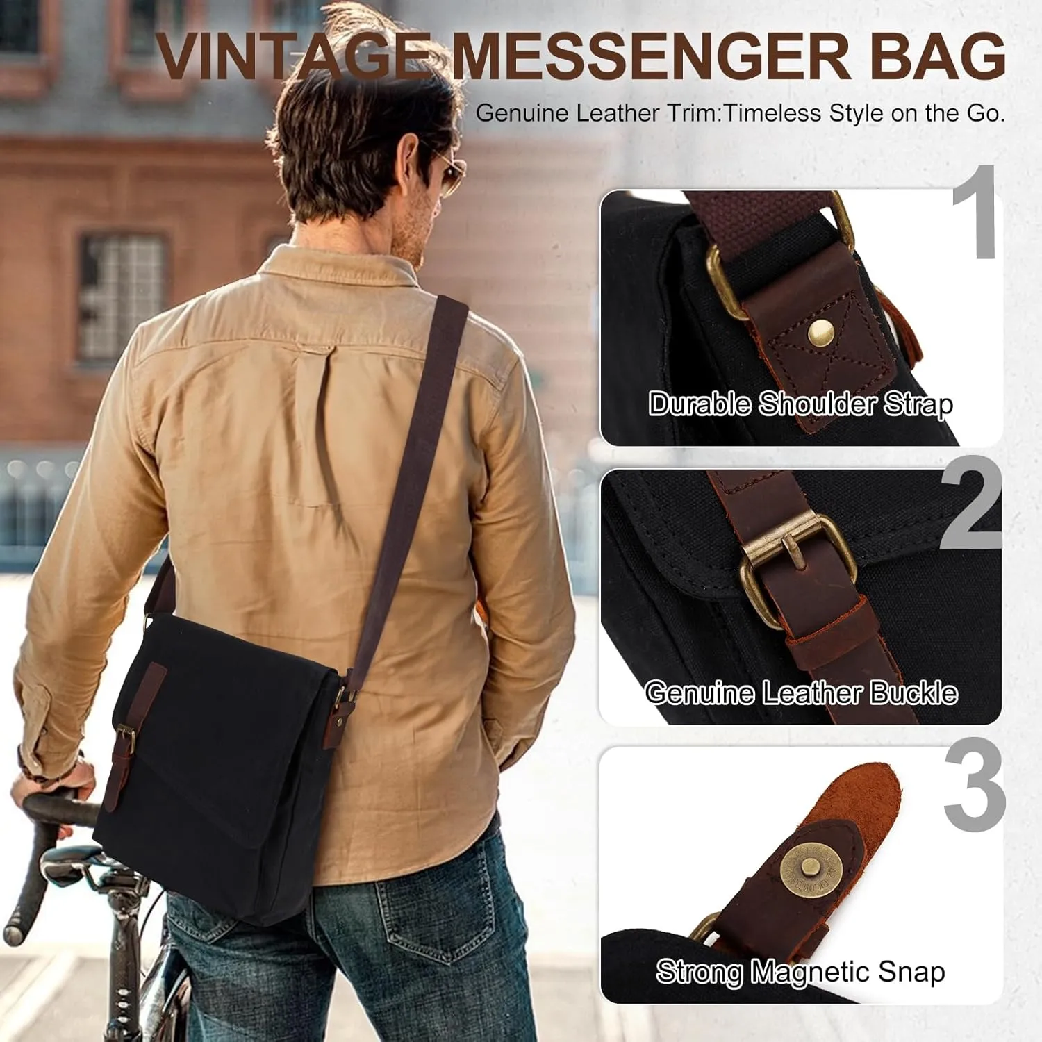 Small Messenger Bag,VONXURY Water Resistant Shoulder Bag Canvas Crossbody Purse for Women Men