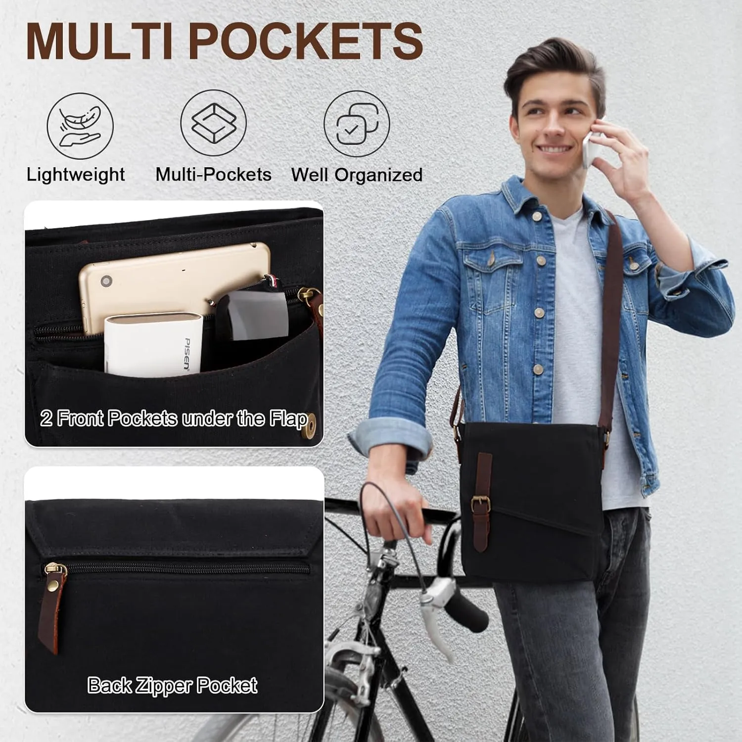 Small Messenger Bag,VONXURY Water Resistant Shoulder Bag Canvas Crossbody Purse for Women Men