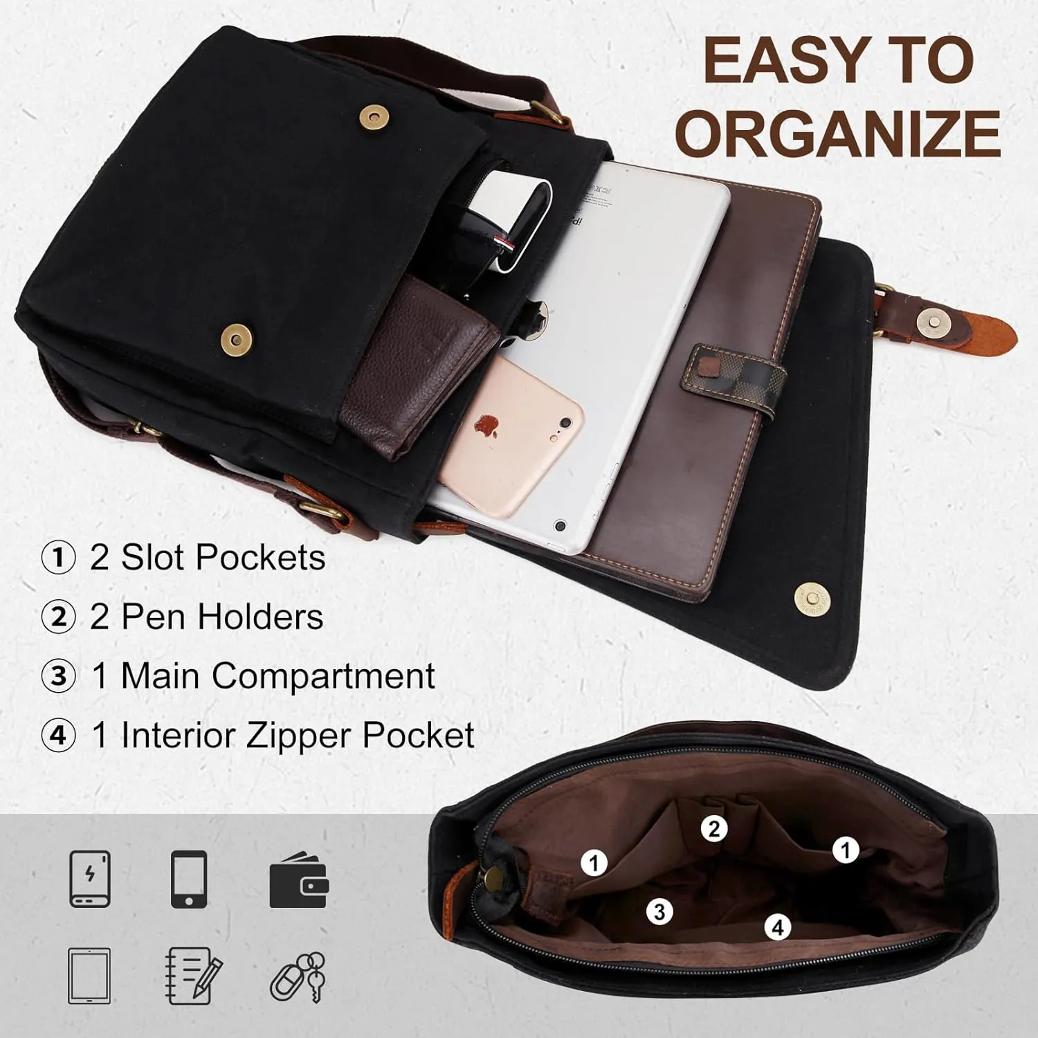 Small Messenger Bag,VONXURY Water Resistant Shoulder Bag Canvas Crossbody Purse for Women Men