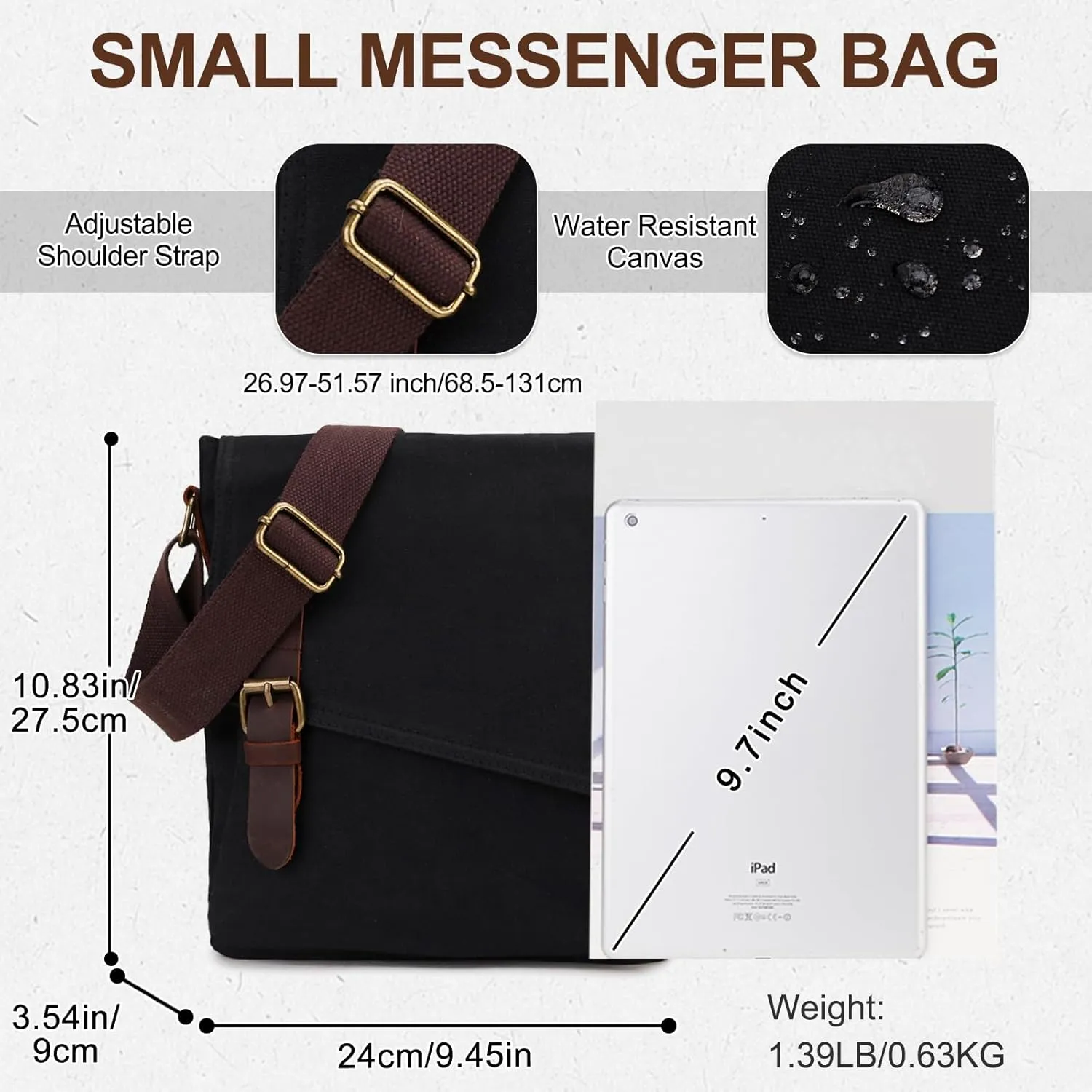 Small Messenger Bag,VONXURY Water Resistant Shoulder Bag Canvas Crossbody Purse for Women Men