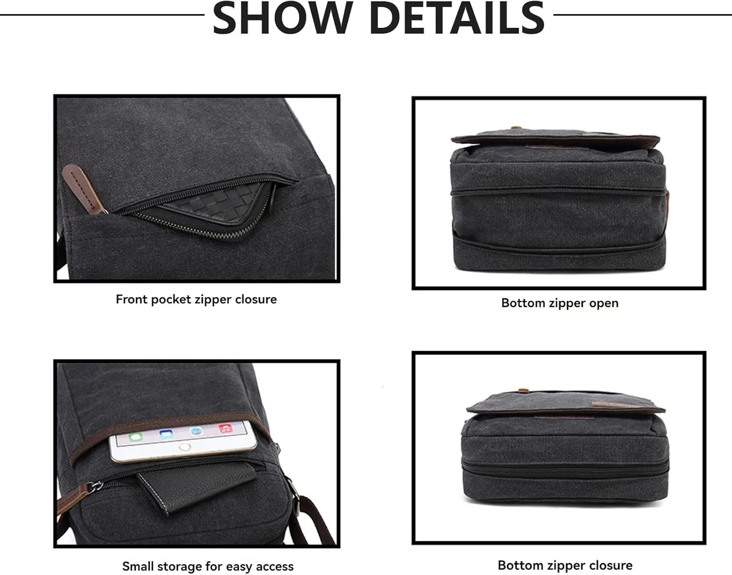Small retro canvas messenger men's crossbody bag and shoulder bag