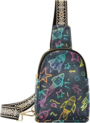 Small Sling Bag for Women Neon Rocket Star Leather Crossbody Bags Chest Bag Waist Packs