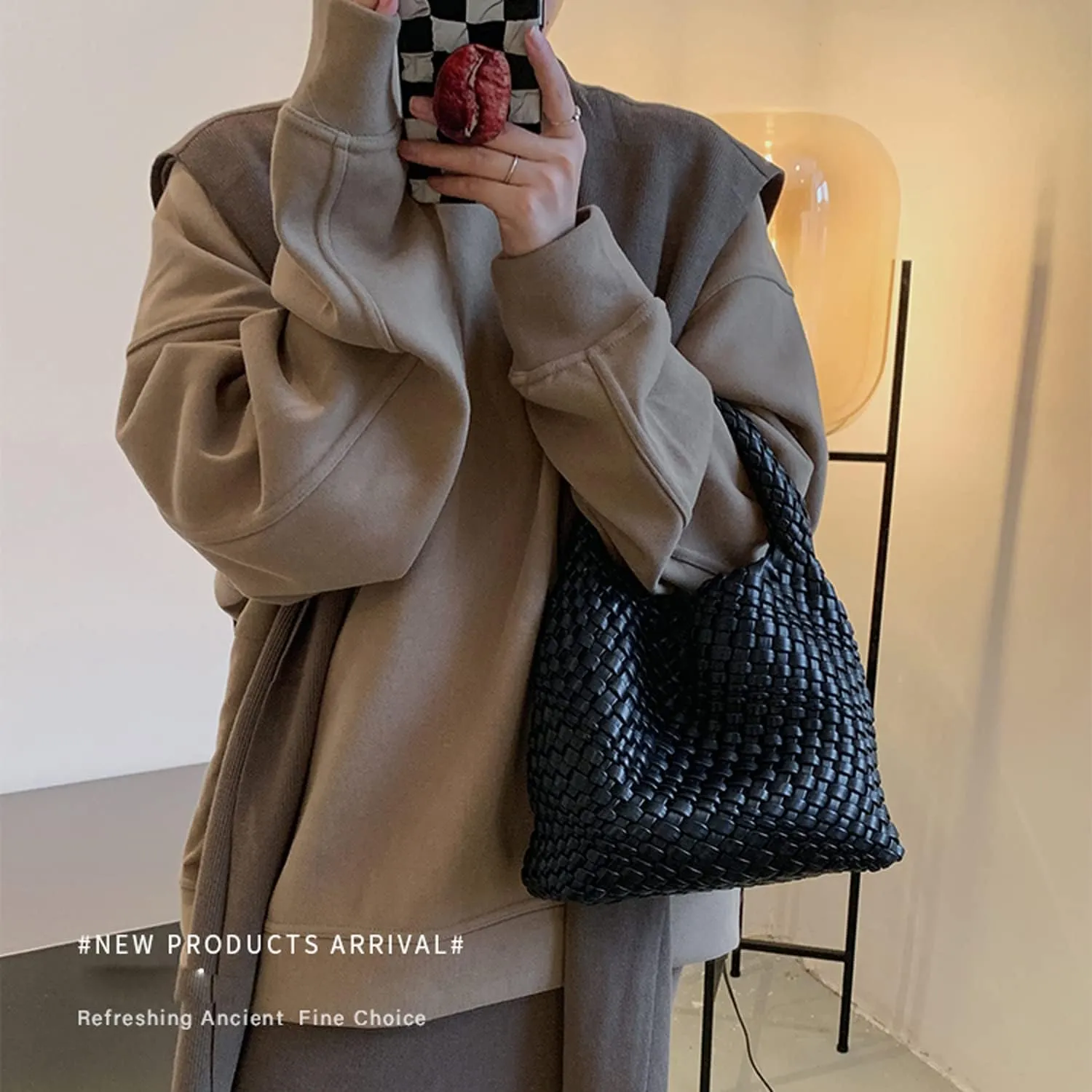 Small Woven Bags for Women Cute Hobo Tote Woven Handbag Mini Clutch Purse vegan leather Crossbody bags Shoulder Handmade Bag