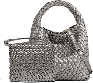 Small Woven Bags for Women Cute Hobo Tote Woven Handbag Mini Clutch Purse vegan leather Crossbody bags Shoulder Handmade Bag