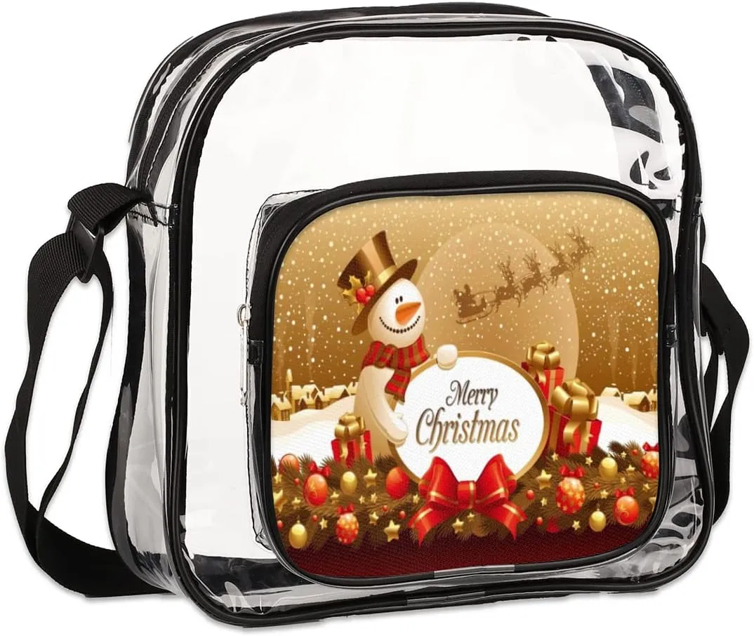 Snowman Christmas Winter Clear Crossbody Bag Clear Messenger Bag Shoulder Bags Clear Purse Stadium Approved