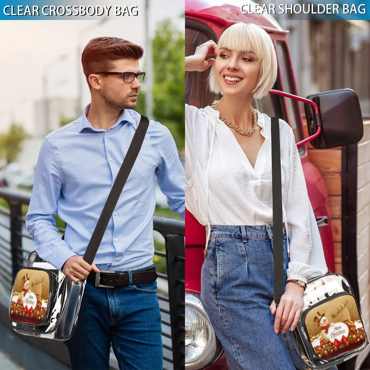 Snowman Christmas Winter Clear Crossbody Bag Clear Messenger Bag Shoulder Bags Clear Purse Stadium Approved