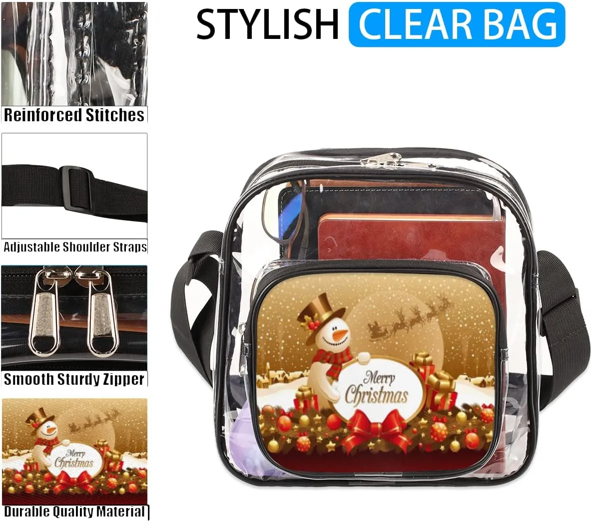 Snowman Christmas Winter Clear Crossbody Bag Clear Messenger Bag Shoulder Bags Clear Purse Stadium Approved