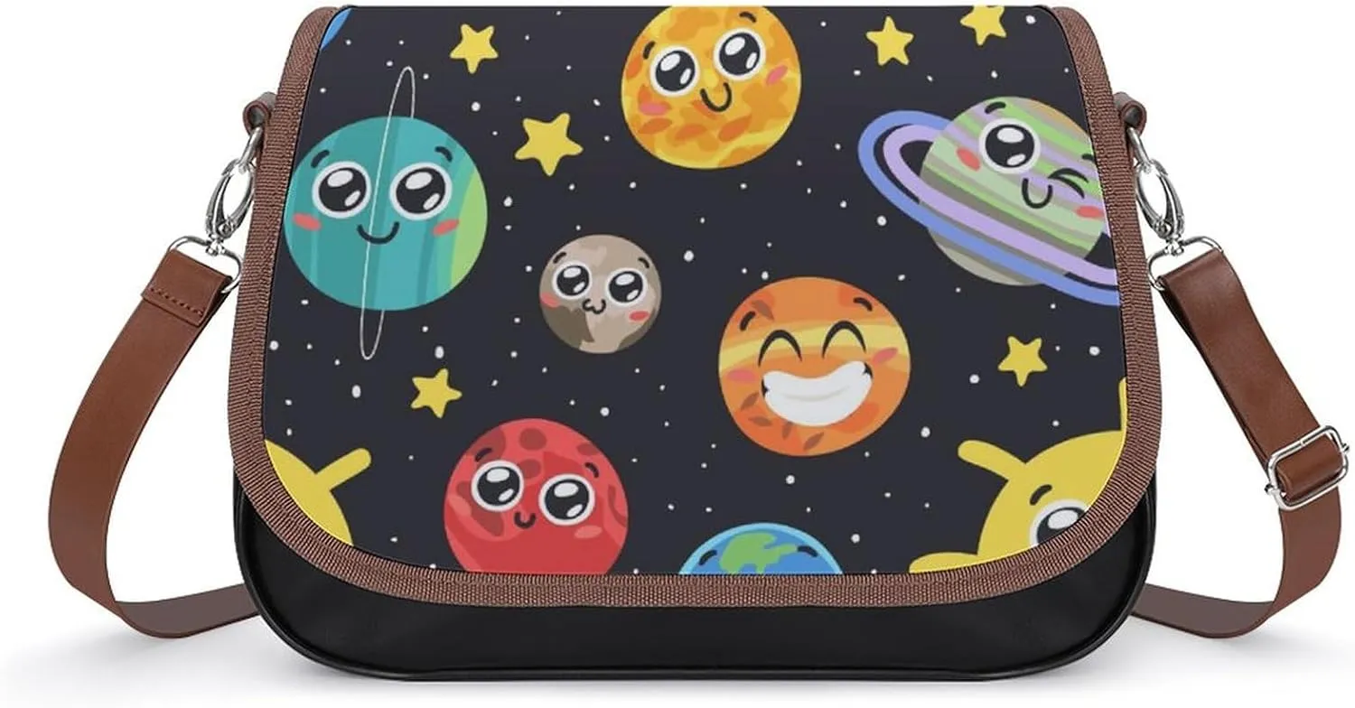 Solar System Space Star Classic Crossbody Bags Purses for Women Leather Shoulder Handbags with Adjustable Strap