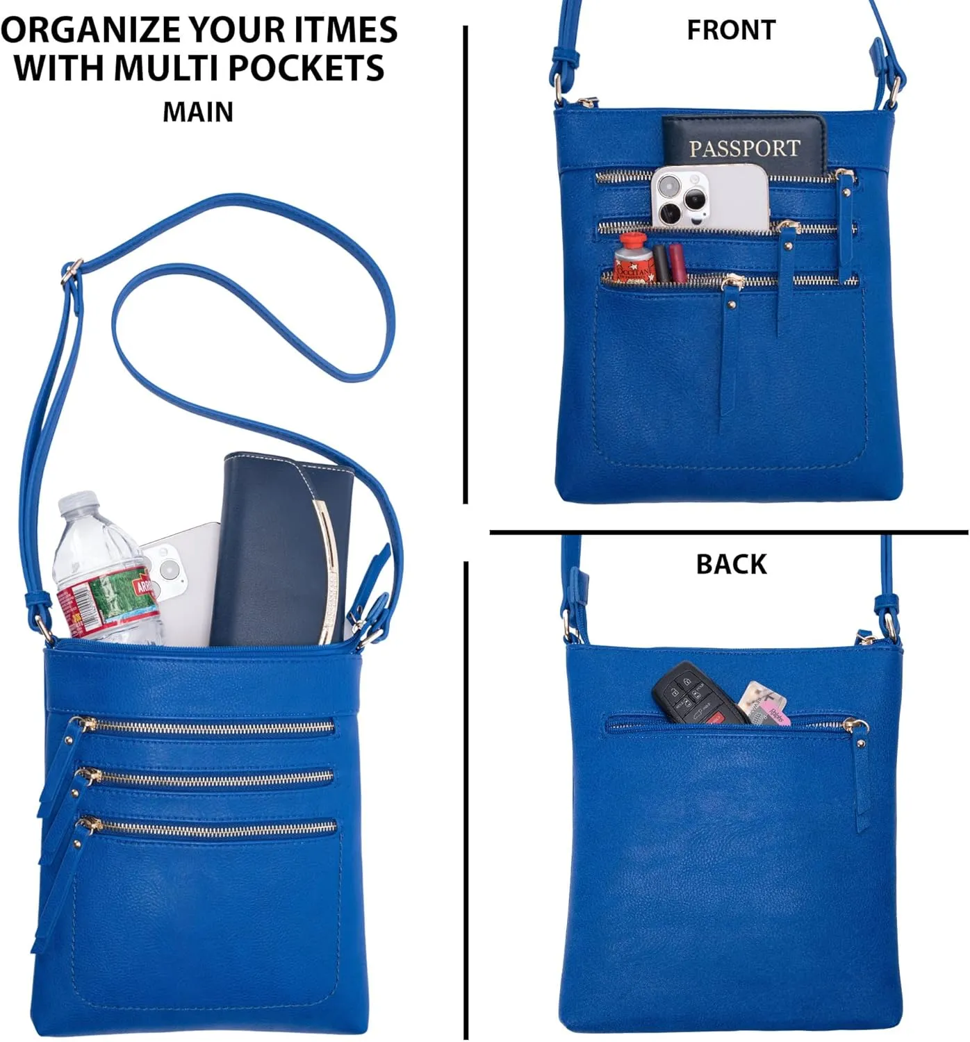 Solene Crossbody Bag Functional Multi Pocket Messenger Purse Top Zip Closure Shoulder Handbag With Adjustable Strap