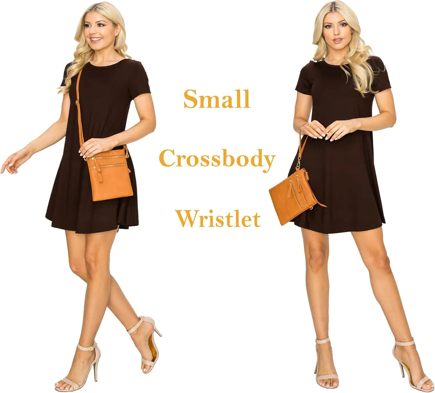 Solene Small Crossbody Bag for Women, Multi Zip Pockets with Detachable Wristlet, Lightweight Travel Purse, Cell Phone Pouch