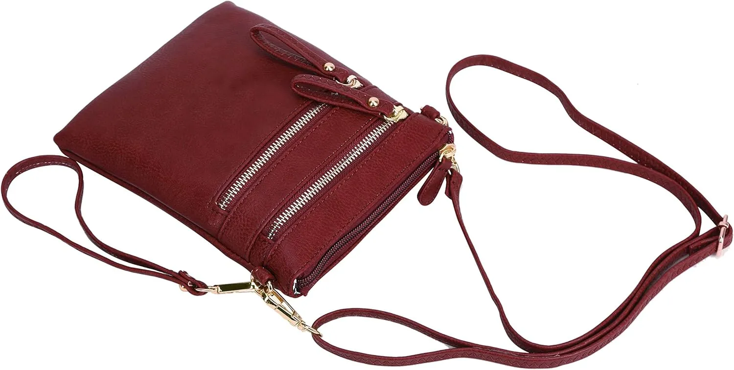 Solene Small Crossbody Bag for Women, Multi Zip Pockets with Detachable Wristlet, Lightweight Travel Purse, Cell Phone Pouch