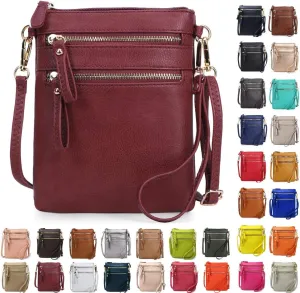 Solene Small Crossbody Bag for Women, Multi Zip Pockets with Detachable Wristlet, Lightweight Travel Purse, Cell Phone Pouch