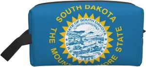 South Dakota Flag Print Travel Essentials Storage Bag Cosmetic Organizer Pouch Large Capacity Zippered