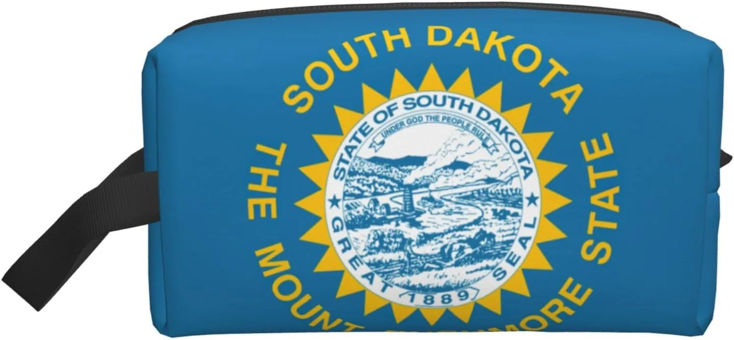 South Dakota Flag Print Travel Essentials Storage Bag Cosmetic Organizer Pouch Large Capacity Zippered