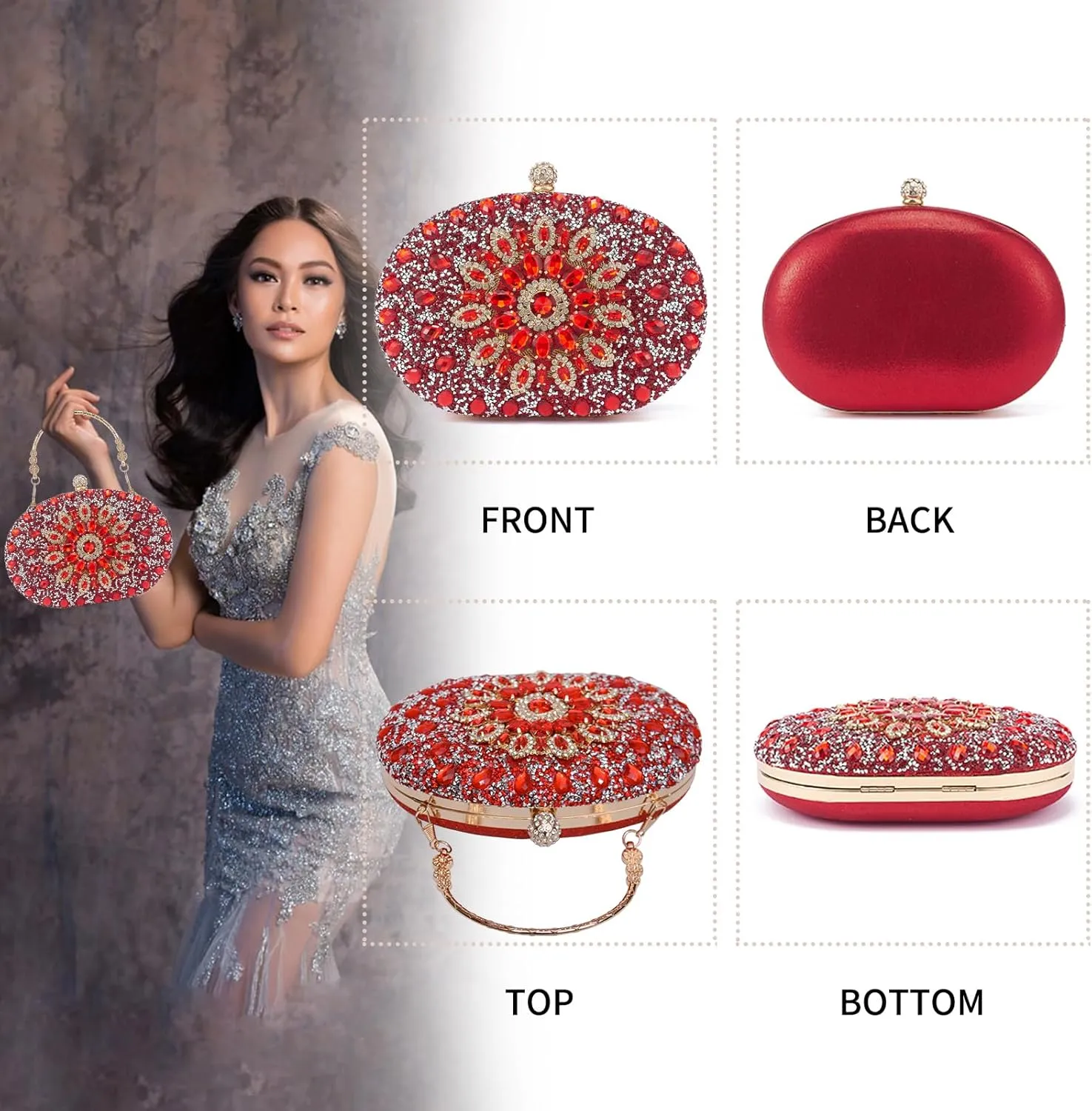 Sparkly Women's Evening Clutch Purses Rhinestone Bag Luxury Handbags For Weddings Formal Prom Party