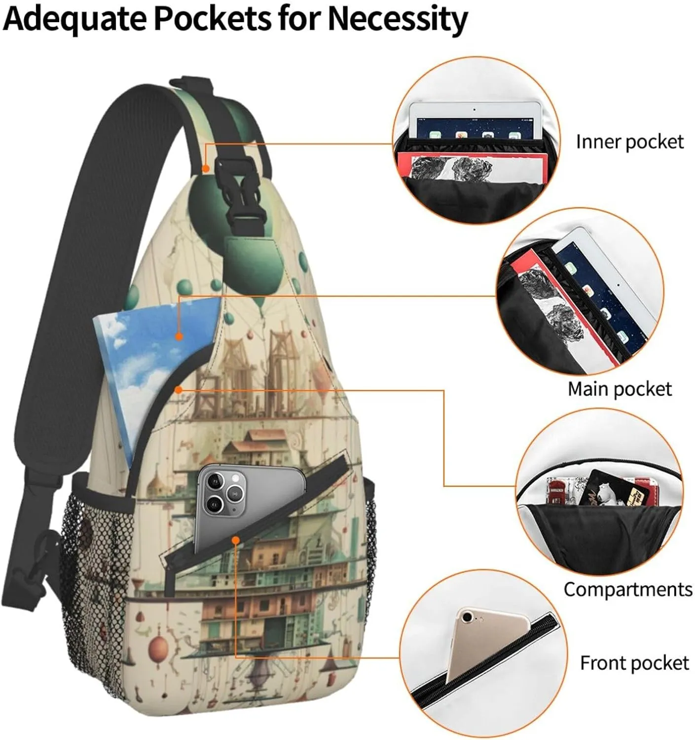 Spring Sunflowers Retro Flowers Crossbody Bag Chest Shoulder Bag Small Casual Backpack Suitable For Women Men Hiking