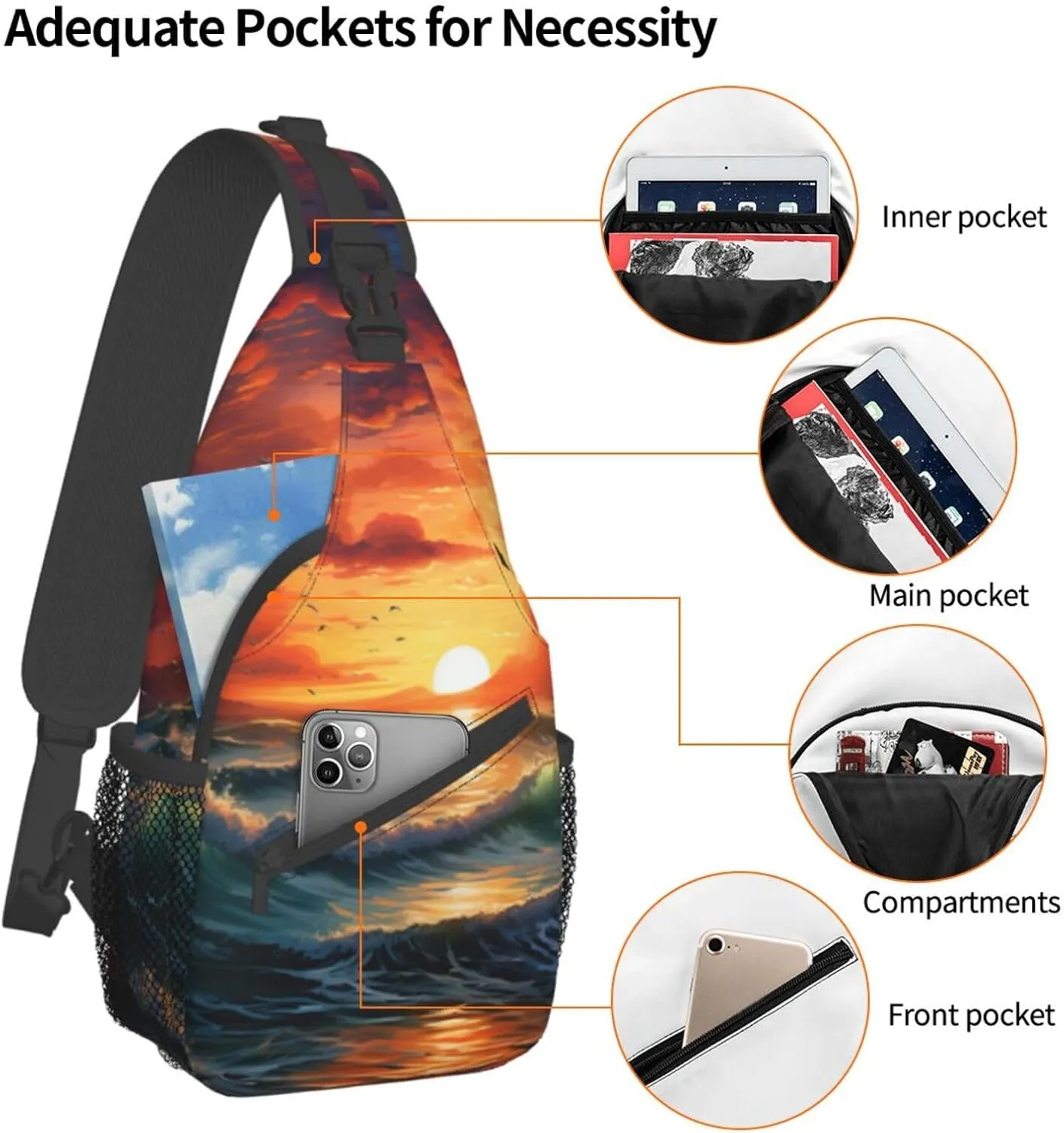 Spring Sunflowers Retro Flowers Crossbody Bag Chest Shoulder Bag Small Casual Backpack Suitable For Women Men Hiking