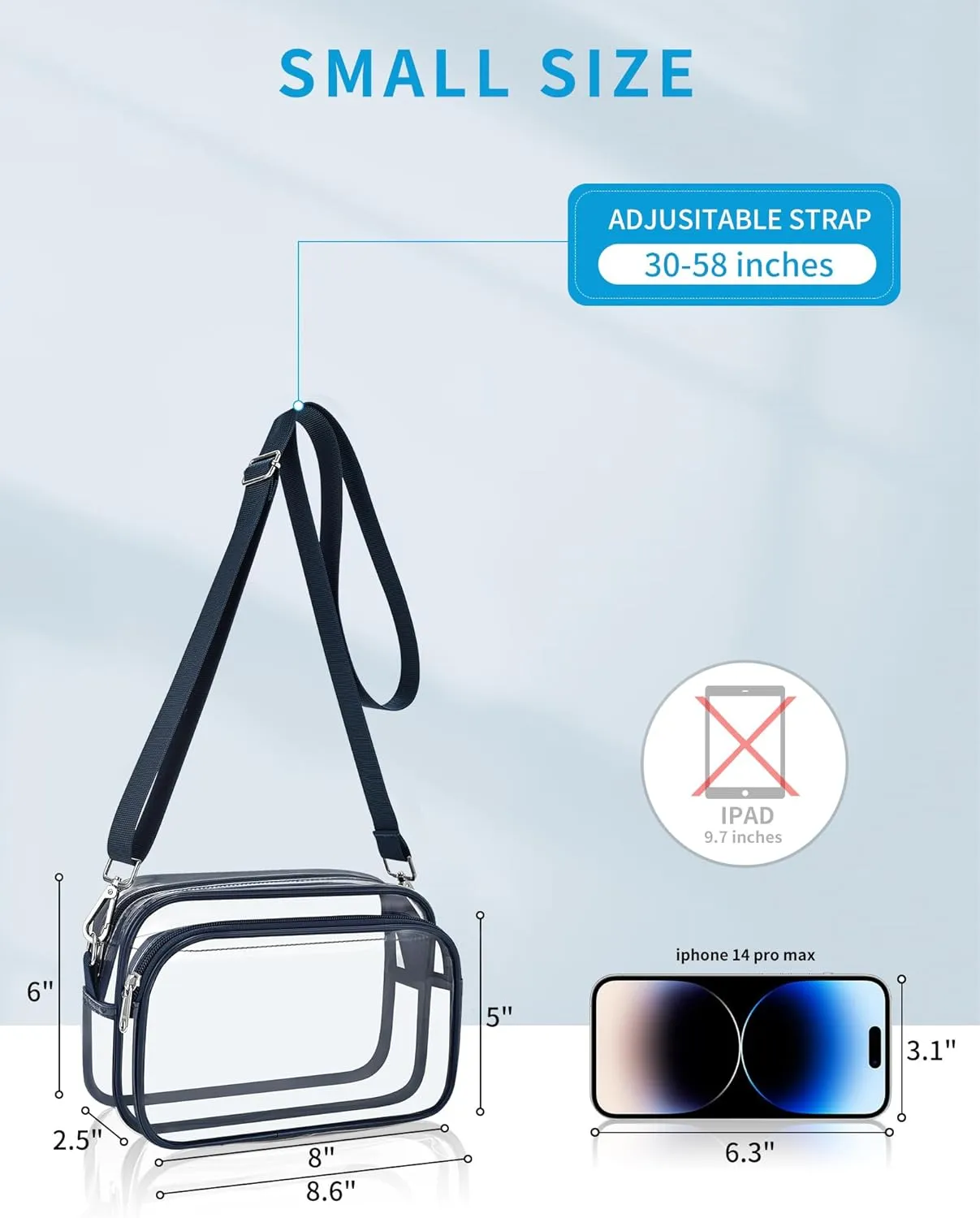 Stadium Approved Clear Bag with Front Pocket - Messenger Bag for Sports, Concerts