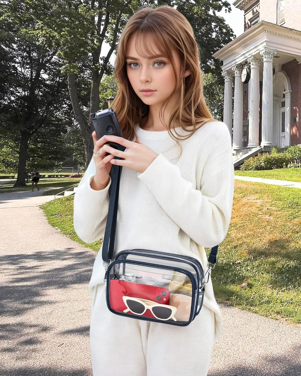 Stadium Approved Clear Bag with Front Pocket - Messenger Bag for Sports, Concerts