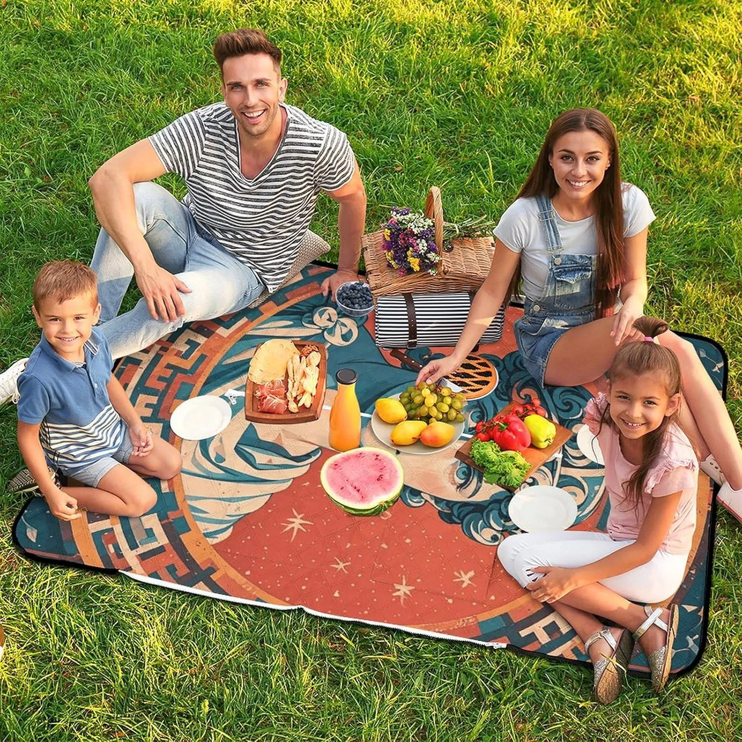 Stamped with Ancient Rome Picnic Blankets Waterproof Blanket Outdoor Beach Blanket with Tote Bag Design, Foldable Picnic Mat for Camping, Beach, Park 150x100cm