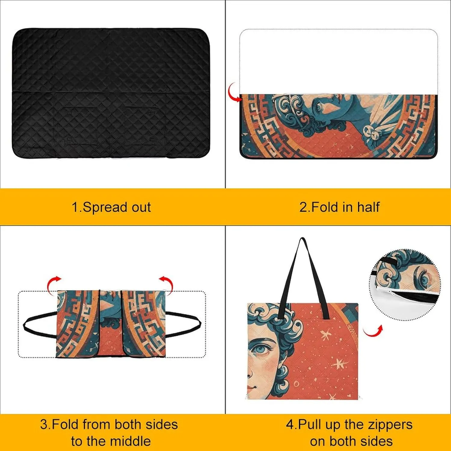 Stamped with Ancient Rome Picnic Blankets Waterproof Blanket Outdoor Beach Blanket with Tote Bag Design, Foldable Picnic Mat for Camping, Beach, Park 150x100cm