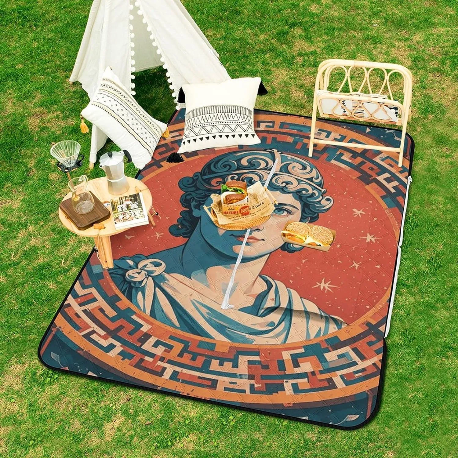 Stamped with Ancient Rome Picnic Blankets Waterproof Blanket Outdoor Beach Blanket with Tote Bag Design, Foldable Picnic Mat for Camping, Beach, Park 150x100cm