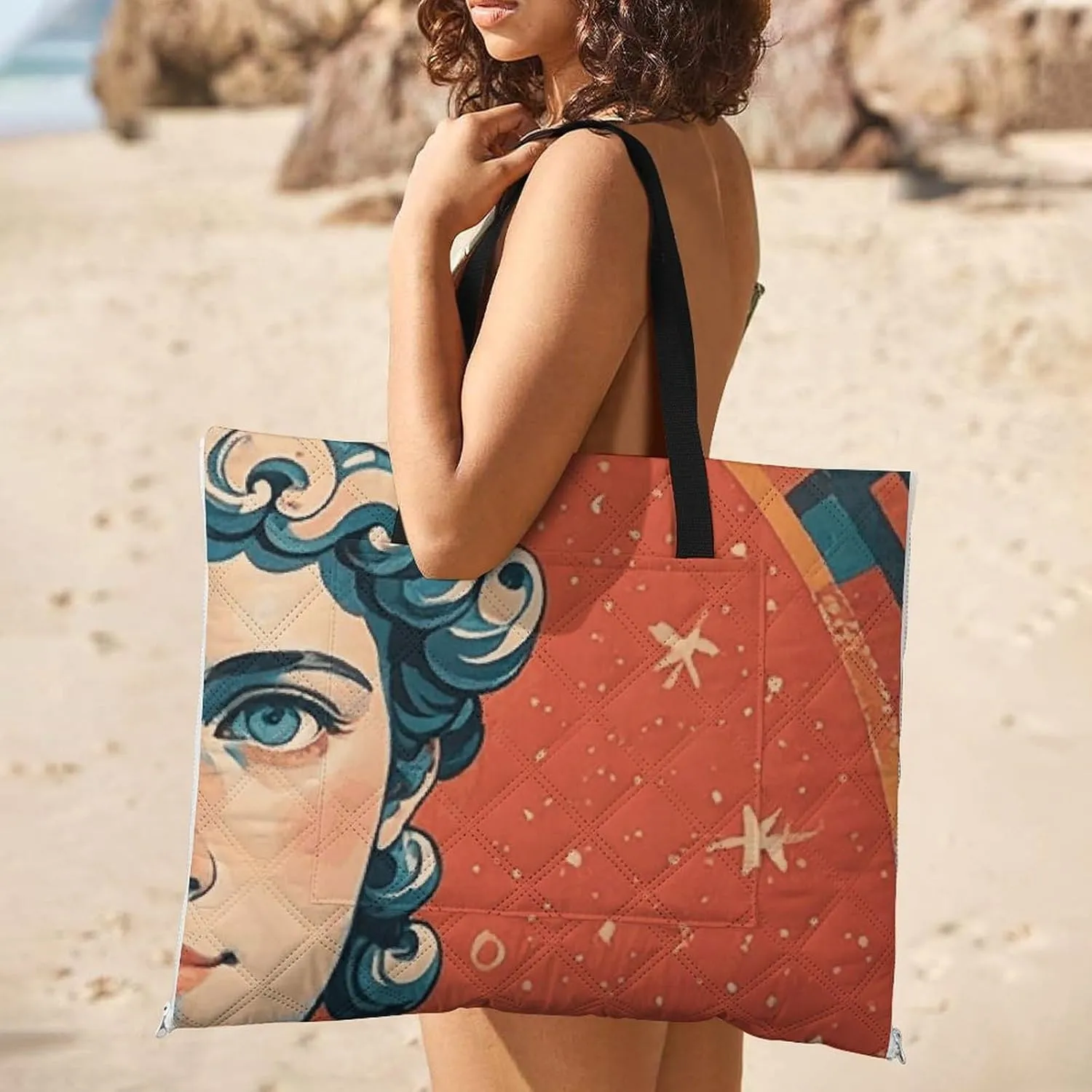 Stamped with Ancient Rome Picnic Blankets Waterproof Blanket Outdoor Beach Blanket with Tote Bag Design, Foldable Picnic Mat for Camping, Beach, Park 150x100cm