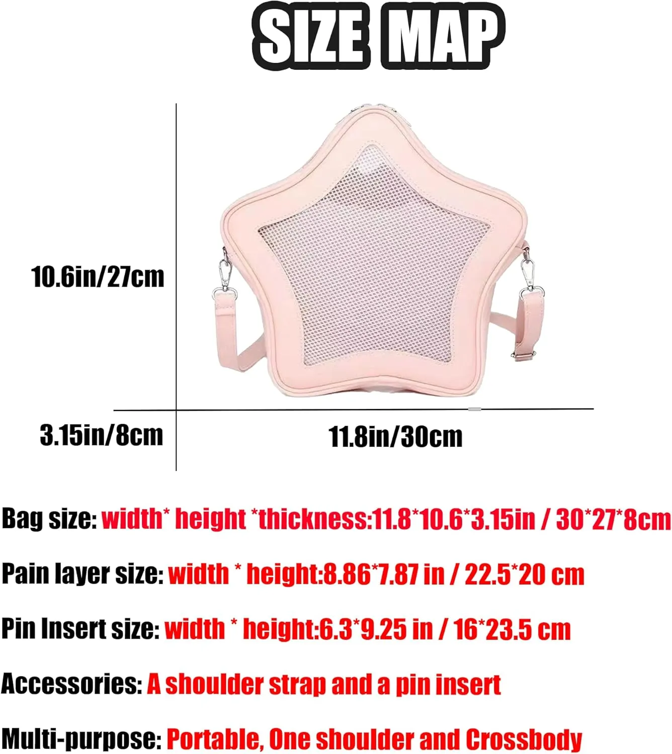 Star shaped ita backpack pin bag pin display Crossbody Bag cute handbag for Y2K Aesthetic