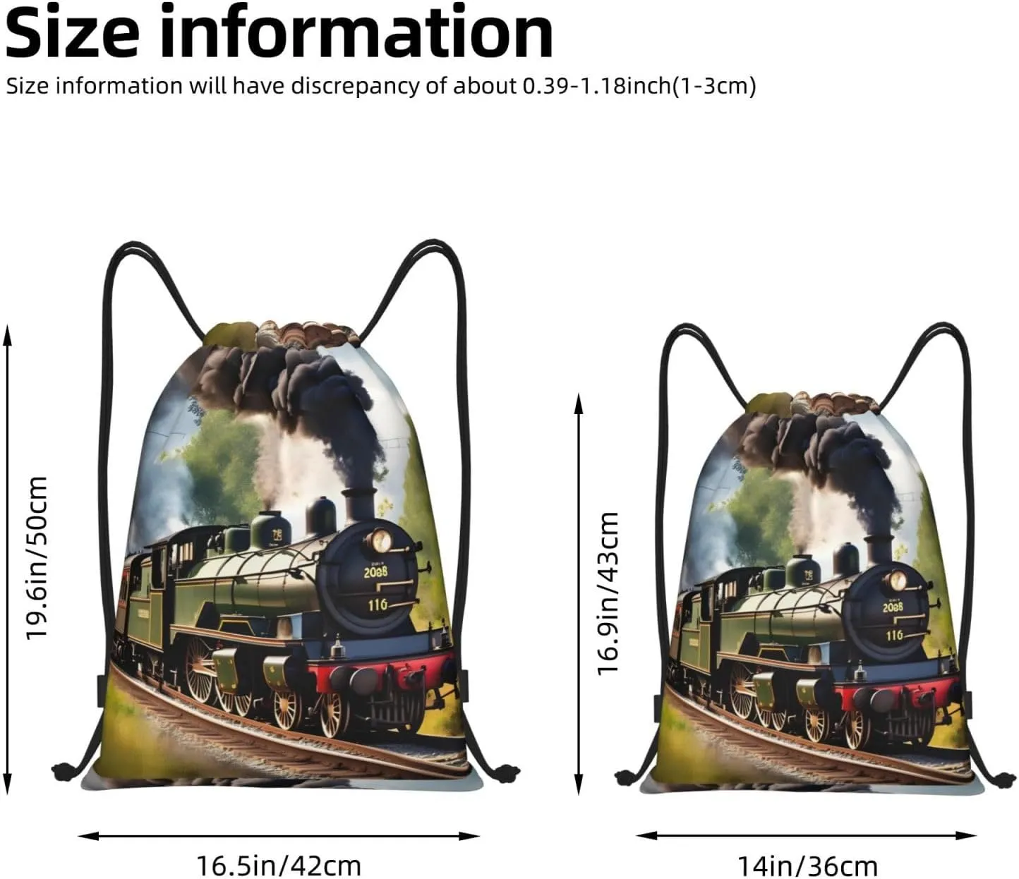 Steam Little Train Print Drawstring Bags Backpack Bag Sport Gym Sack Drawstring Bag Shopping String Bag, Medium