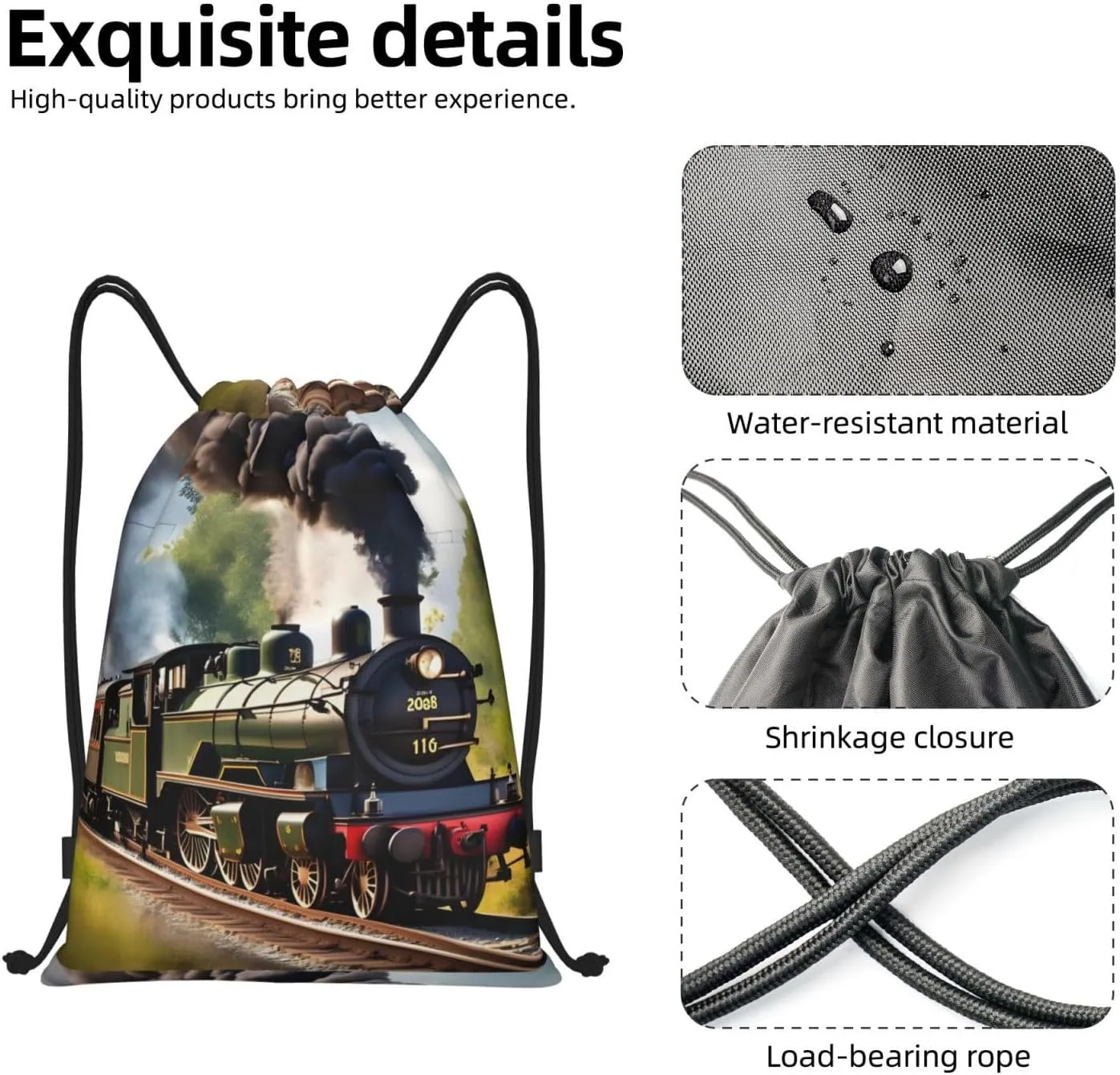 Steam Little Train Print Drawstring Bags Backpack Bag Sport Gym Sack Drawstring Bag Shopping String Bag, Medium