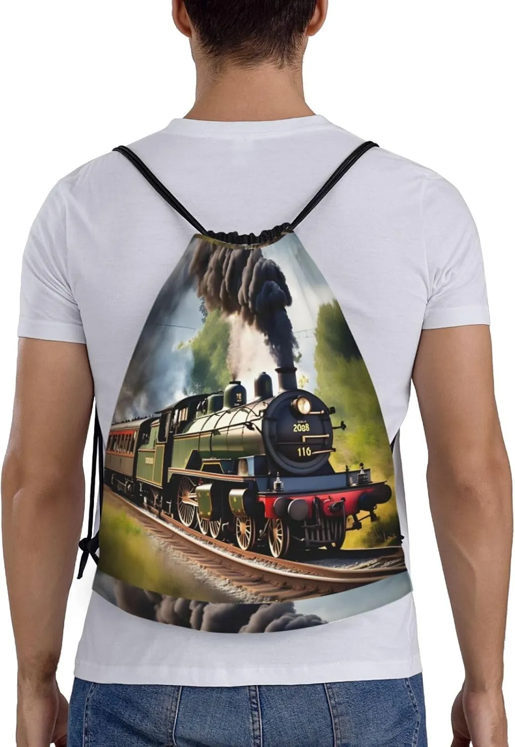Steam Little Train Print Drawstring Bags Backpack Bag Sport Gym Sack Drawstring Bag Shopping String Bag, Medium